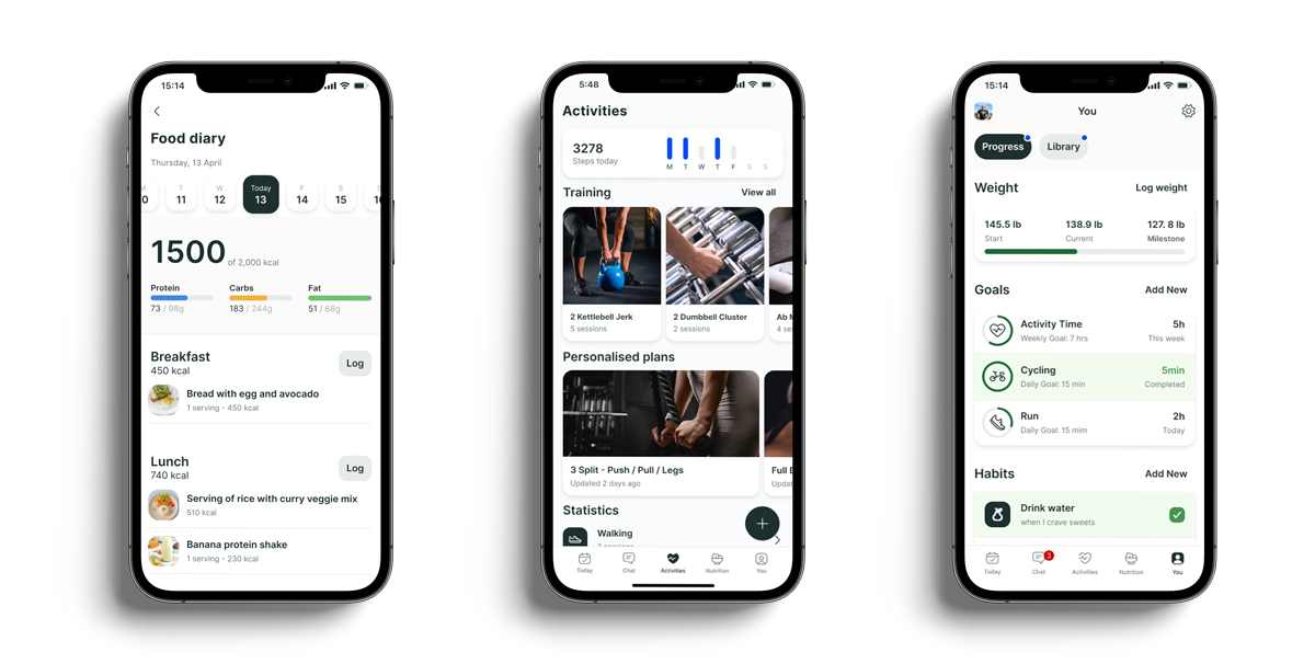 A mockup of the coaching app showcasing the different features.